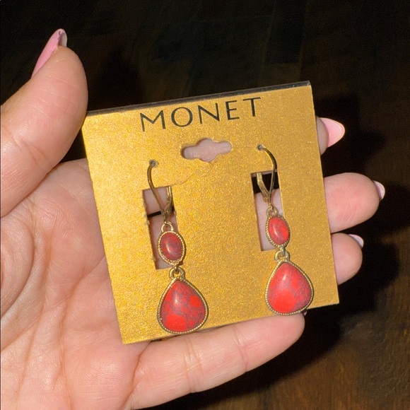 Monet Vibrant Red Drop Earrings - Picture 1 of 3